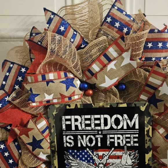 Hand Crafted Red and White Holiday Wreath - Picture 3 of 3